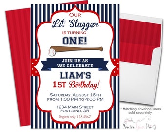 Baseball Birthday Invitation, Boys Birthday Invitation, Baseball Party Invite, Baseball Invitation, Little Slugger, Sports Invitation