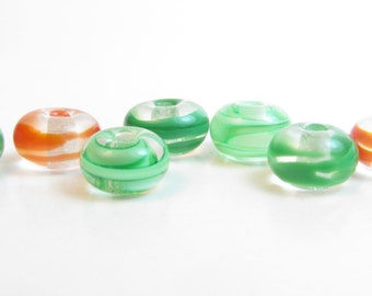 Christmas Lampwork Beads // Green and Red Swirl Lampwork Beads // Green Lampwork Beads // Green Glass Beads // St. Patrick's Day Beads
