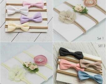 Baby headband SET, Baby Headbands, Baby girl headbands, Small Bows, Baby Bows, Newborn headbands, Nylon Headbands,Baby hair bows,