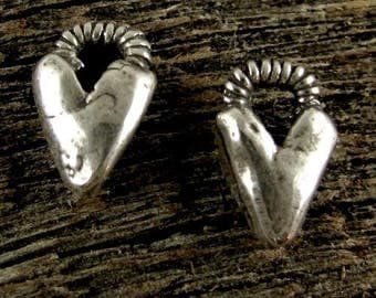 2 Sterling Silver Handcrafted Artisan Heart Charms with Spiralled Top AC161