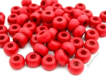 Wood Beads, Red Wood Crow Beads, Hemp Macrame Beads, 6x10mm - 50pc