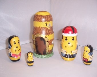 Hand painted Bees Collection stacking nesting doll set