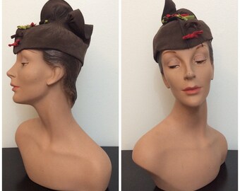 1940s Cecile Lorraine Bow And Ruffle Hat 40s Faille