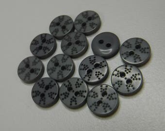 13 Gray Dotted Round Buttons Size 3/8"