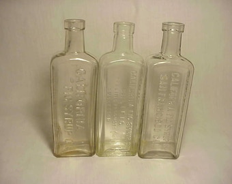 Set of Three c1890-1920 California Fig Syrup Cork Top Extract Bottles