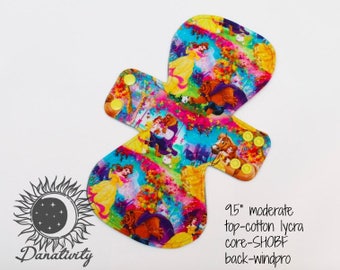 9.5" Moderate Cloth Pad || Beauty and the Beast || Reusable Menstrual Pad || Reusable Cloth Pad || Moderate Period || Regular Flow | Windpro