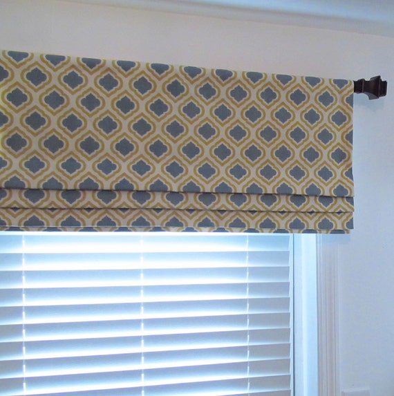 Faux Roman Shade Lined Mock Valance Blue Yellow Natural