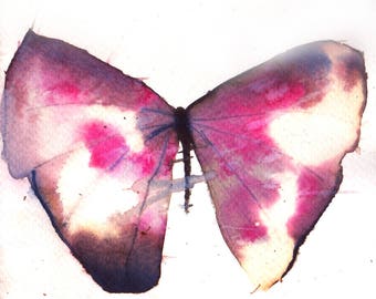 shocking pink and black butterfly original watercolour painting