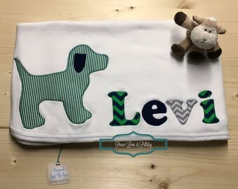 Personalized Baby Blanket, Personalized Baby Gift, Newborn Blanket, Baby Shower Gift, Monogrammed Baby, Baby Boy Dog