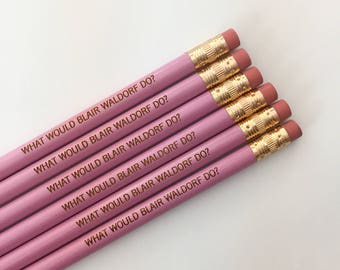 what would blair waldorf do 6 engraved pencils in light lavender. back to school.