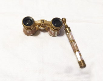 Antique Mother of Pearl Opera Glasses with Handle Lorgnette - Late 1800s - Iris Paris