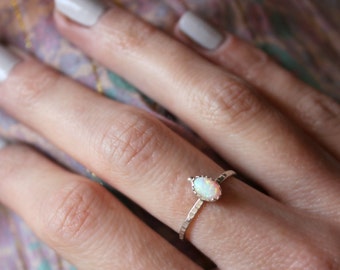 Opal ring, Sterling silver ring, stacking ring, rope ring, midi ring, stackable ring