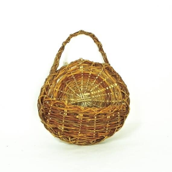 Hanging Wicker Basket Wall Pocket Basket Rustic Handmade