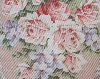 Gorgeous Vintage Barkcloth Fabric Pink Cabbage Roses Valance 168 x 20 8 Full Bouquets for Pillows