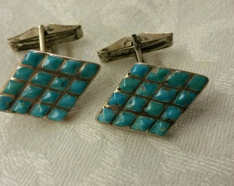 Vintage Sterling & Turquoise Cufflinks * Native American (?)