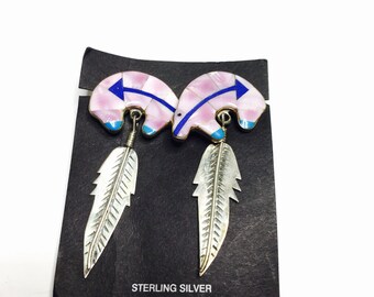 Vintage Silver Zuni earrings, Feather/Bear Design, Clearance Sale, Item No. S101