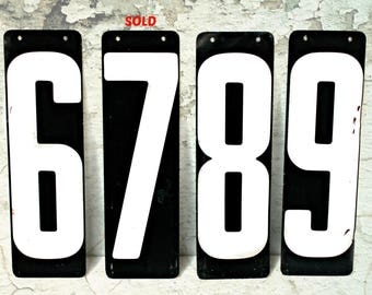 vintage metal scoreboard numbers 6, 8, 9, metal numbers, industrial decor, man cave decor, black white metal number signs