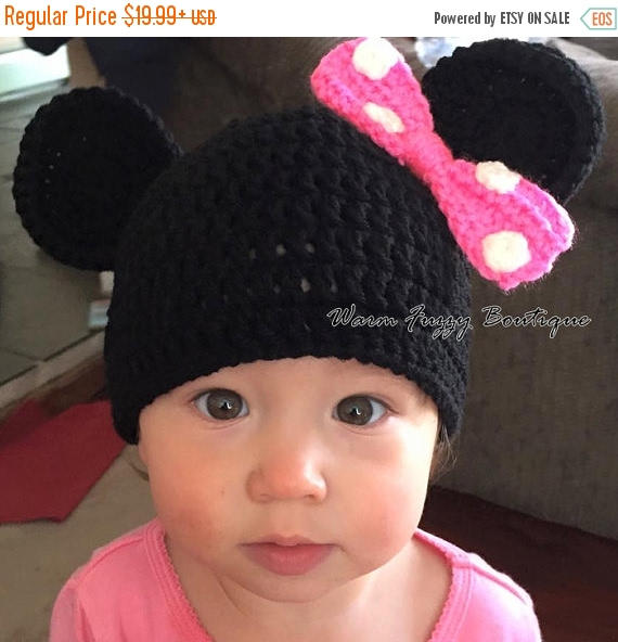 SALE 20 OFF Baby Minnie Mouse Hat Crochet Newborn NB Beanie