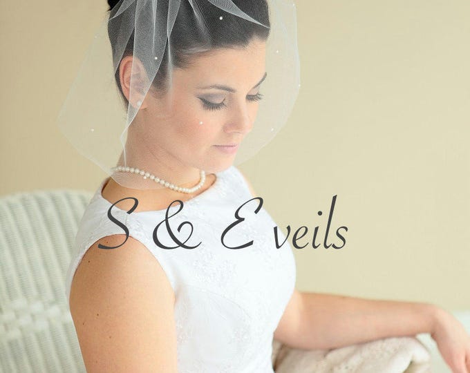 BIRDCAGE Veil with pearls, bridal veil, wedding veil, accessories, ivory, blush, champagne, white color, short veil