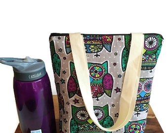 Reusable Lunch Bag, Lunch Tote for Women, Insulated Lunch Bag, Gift for Her, Insulated Lunch Box, Owl Lunch Bag, Owl Tote, Kids Lunch Bag