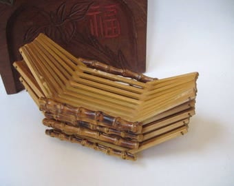 Vintage Set Of 5 Small Bamboo Trays