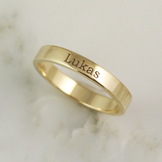 Solid Gold Personalized Engraved Stacking Ring 3mm x 1.2mm