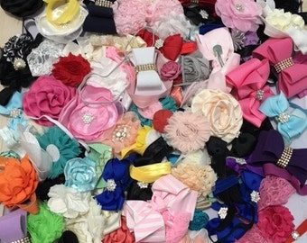 Baby headband clearance sale, cheap baby headbands, 5 headbands for 6 dollars. Picture is a small example of the kinds of headbands.