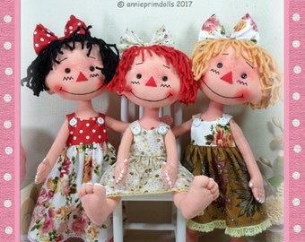 14" Cloth Doll Pattern, Soft Doll Pattern, Primitive Doll Pattern, Raggedy Ann Pattern, PDF Doll Pattern, Digital Download, Instant Download