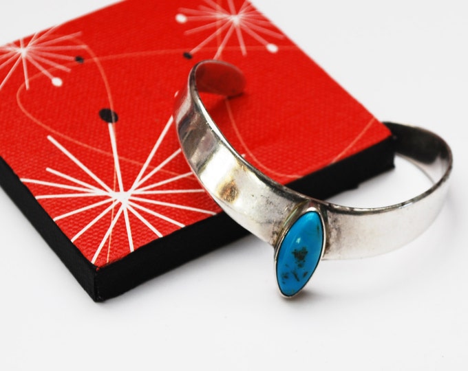 Sterling Cuff Bracelet - Turquoise - Taxco Mexico - Modern - silver blue Gemstone Bangle