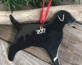 Black lab ornament 2016, black dog Ornament, 2016 Labrador retriever ornament, Black lab Christmas ornament, black labrador ceramic ornament