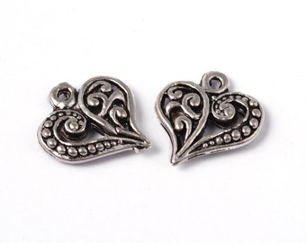 5 pieces Antique Silver Filigree Heart Charms