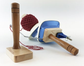 Yarn Ball Winder Handle, Maple Wood Base, hand turned, center pull ball, custom designed, skein, wind from spinning wheel or swift