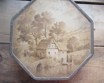 Vintage Tin Box Hexagonal Painted Top NBC National Biscuit Company