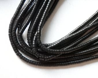 4x2mm Black howlite beads - strand, howlite rondelle beads, black howlite heishi beads, smooth black rondelles, mala beads, designs for men