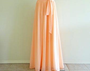 Peach Long Bridesmaid Skirt. Floor Length Skirt. Peach Maxi Skirt. Chiffon Evening Skirt. Party Skirt.