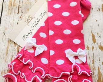 Baby Leg Warmers, Hot Pink Leg warmers, Arm Warmers, Pink Leg Warmers, Poka dot leg warmers