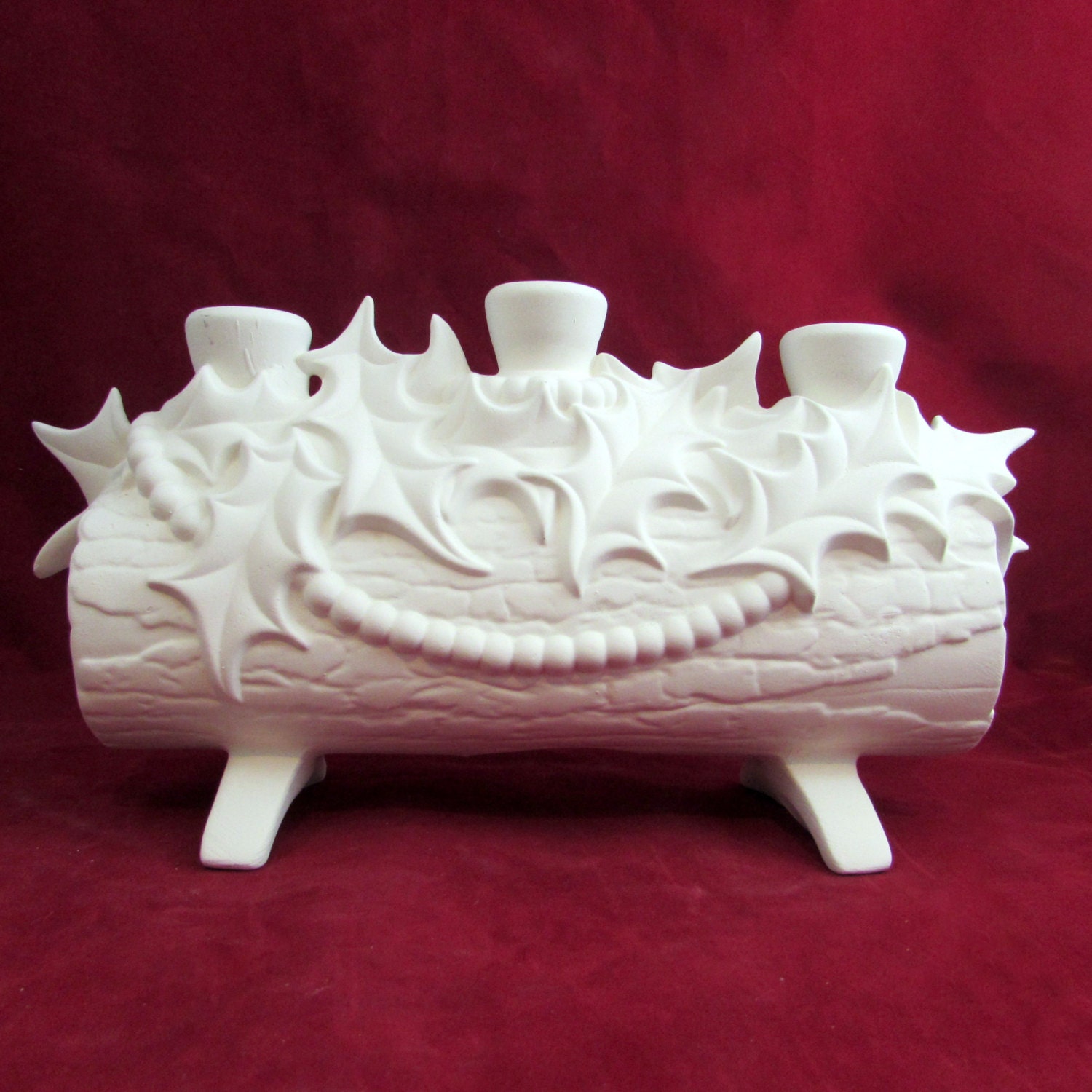 Ready to Ship Ceramic Ready to Paint Christmas Log Candle