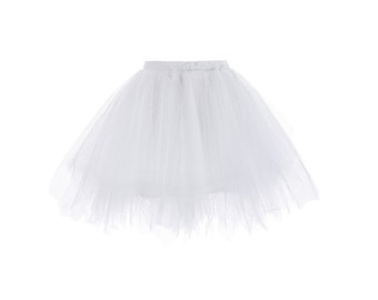WHITE Mini Tulle Skirt//Bridal Party Tulle Skirt//White Knee Length Underskirt Petticoat//Sizes S-XL, 4 Colors