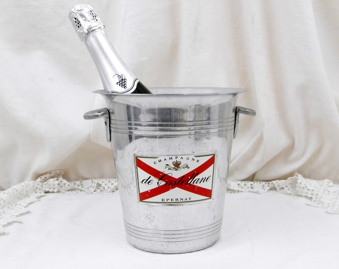 Vintage French Mid Century Metal Champagne Ice Bucket / Cooler De Castellane with 2 Handles, Chic Decor, Celebration, Chateau, Eparnay,