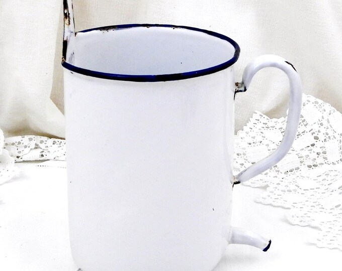 Antique French White Enamelware 2 Liter Water Dispenser / Syphon, Fountain, French Country Decor, Kitchen, Shabby, Cottage, Chic, Enamel