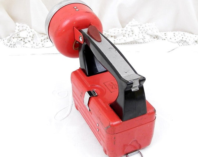 Large Vintage French Red Metal Hand Held Mazda Flashlight / Torch, Upcycled Industrial Lighting from France, Retro Sncf Light Decor