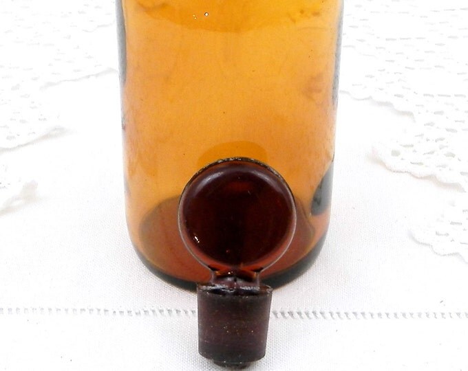 Antique French Amber Glass Medicine Apothecary Bottle with Glass Stopper, French Country Decor, Retro Parisian Chemist Pharmacy Decor France