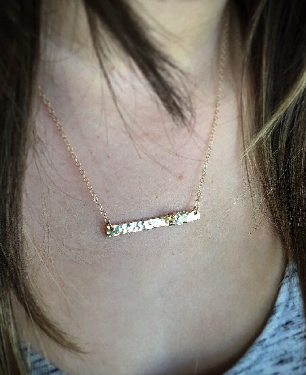 Herkimer Diamond Necklace / Gold Bar Quartz Necklace / Layering Necklace / April Birthstone / Modern Raw Quartz Bar Necklace / Gift for Mom