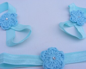 Baby barefoot sandals, Baby sandals, newborn sandals, toddler sandals, baby girl sandals, elastic sandal, hairband