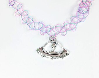 90% off CHOOSE YOUR CHOKER with charm Alien Planet Ufo rainbow holo pink black