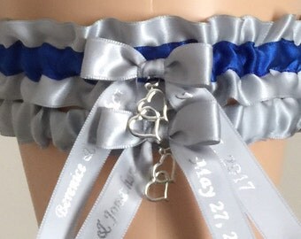 Silver and Royal Blue Wedding Garter Set, Choose Your Color, Silver Bridal Garter Set, Prom Garter, Silver Weddings, Personalized Wedding