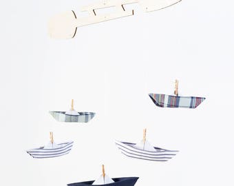 Baby mobile, Boat mobile, Origami boat, Fabric mobile , Origami mobile, Nursery mobile, Nursery decor, Nautical nursery, Baby shower gift