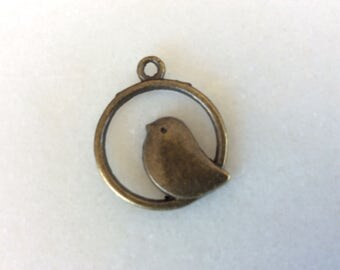 Antique bronze bird stand charm pendants