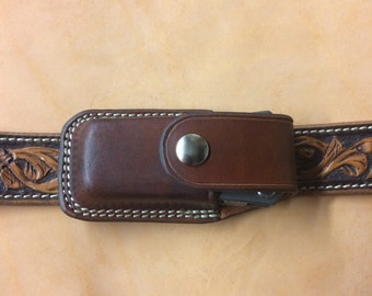 Custom leather open top leatherman sheath for the Wave