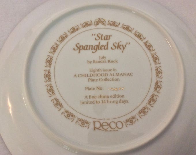 Sandra Kuck Collectible Plate Reco Wall Hanging Plate - Childhood Almanac Wall Plate - Star Spangled Sky Boy and Girl Plate - Vintage Plate